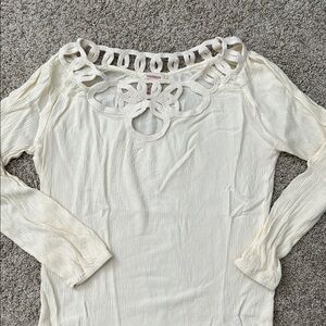 Sundance XS Boho Cream Long Sleeve Top with Cotton Lace Trim